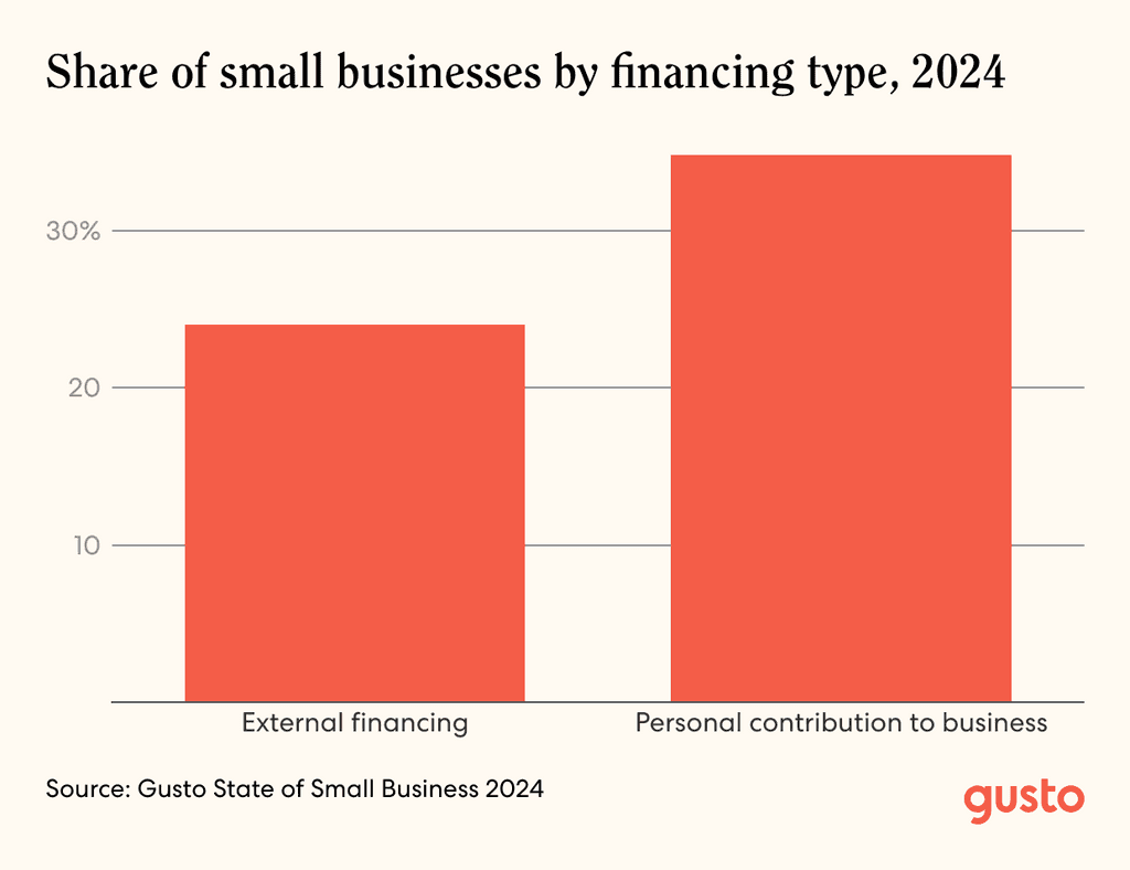 A bar chart showing the share of small businesses by financing type, 2024