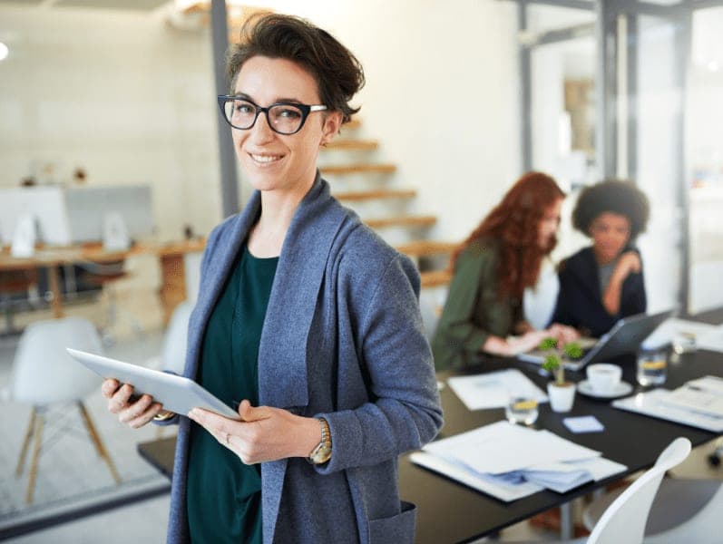 Female reviewing fixed timesheet for client